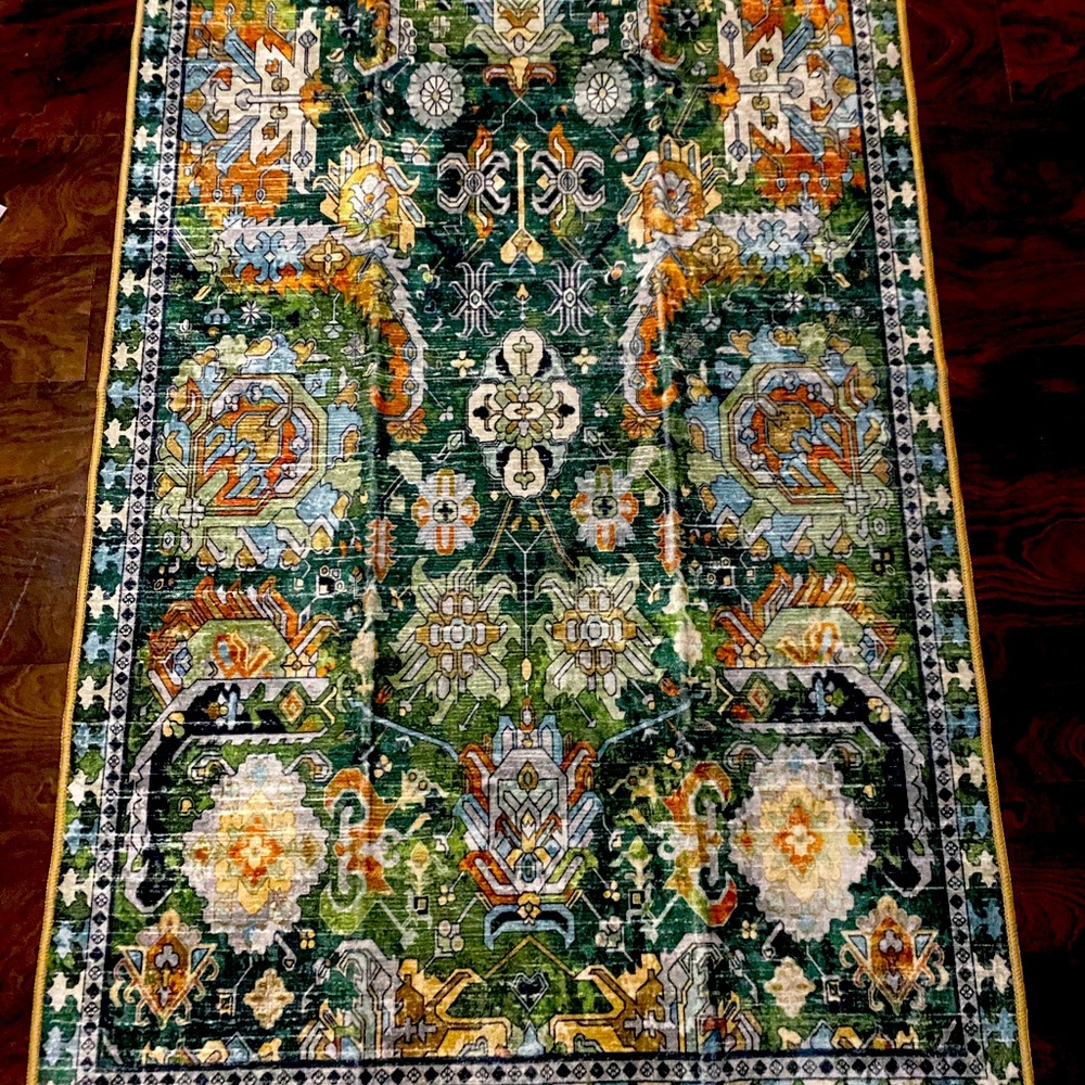 Vibrant Green and Orange rug 5x7